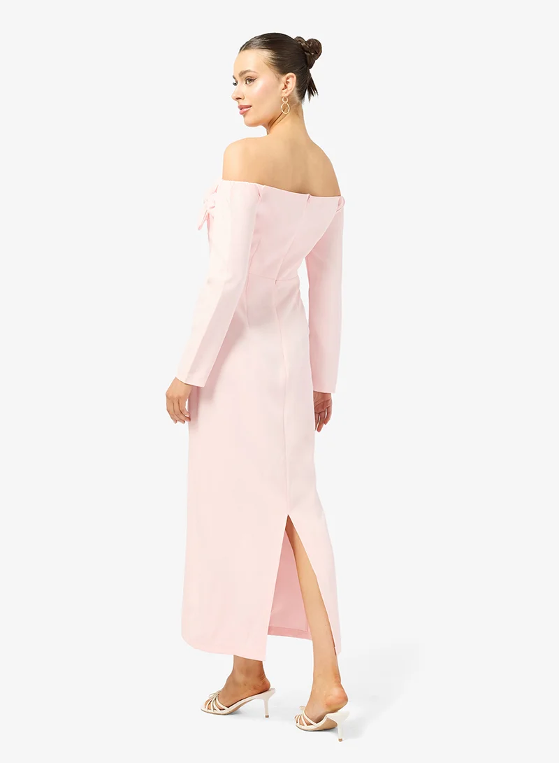 Ginger Boutique Off Shoulder 3D Floral Detail Bodycon Dress